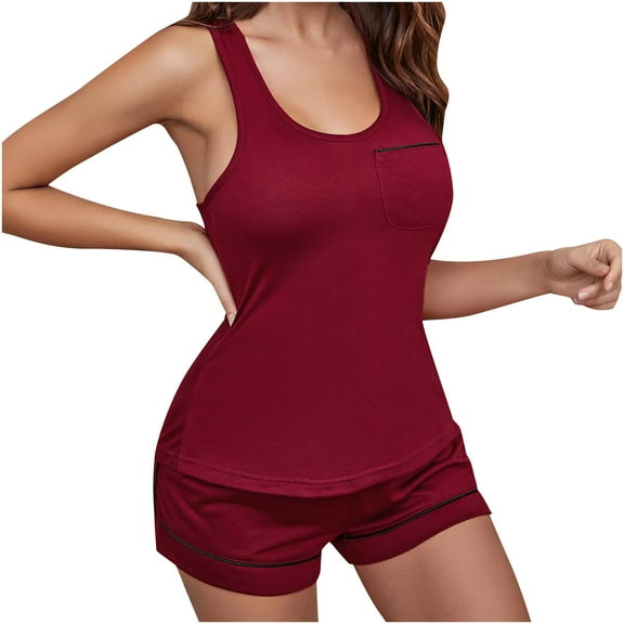 Chbgutlmr Lounge Sets for Women 2 Piece U Neck Racerback Tank Tops Shorts Fitting Solid Color Summer Outfits