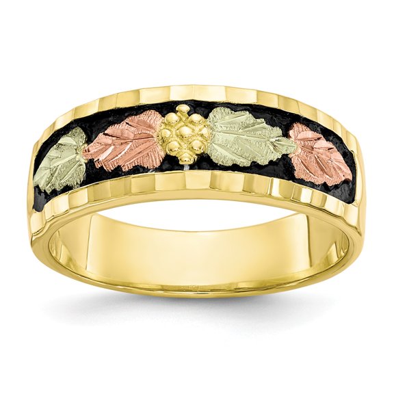 10K Yellow Gold Ring Band Men's Tri-color Black Hills Antiqued