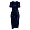 thumbnail image 7 of Ayolanni Short Sleeve Women Summer Dresses Twisted V-Neck Solid Maxi Cocktail Dress Formal Wedding Guest Bodycon Belted Elegant Sundress Blue L, 7 of 7
