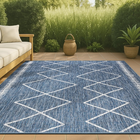 JONATHAN Y SANTA MONICA 5 x 8 Area Rug, Derya Tribal Diamond Trellis - Blue/Ivory, SMB129C-5