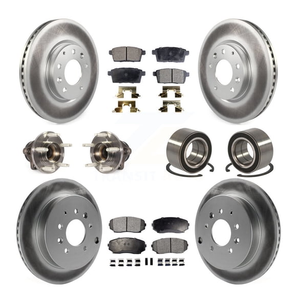 Transit Auto Front Rear Wheel Hub Bearings Assembly Coated Disc Brake Rotors and Ceramic Pads Kit (10Pc) for Car 2009 Ford Edge Lincoln MKX FWD - Left Right Side (Driver Passenger) KBB-115033