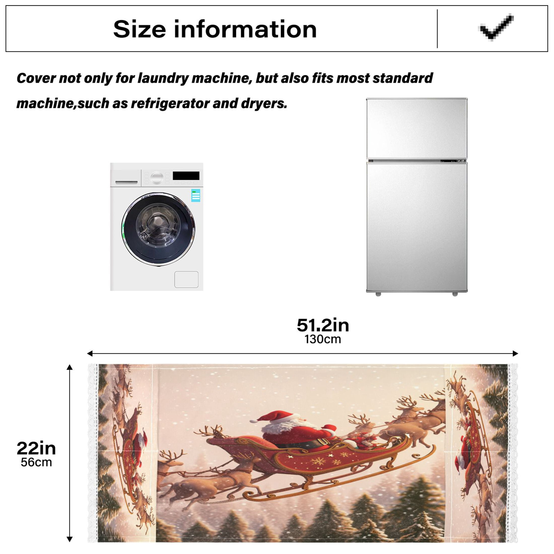 Santa Claus Giving Presents Washer and Dryer Covers Dust-Proof and Oil Resistant Fridge Cover with 4 Storage Pockets Washing Machine Top Cover for Laundry Kitchen Home 51.2 x 22 In