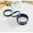 thumbnail image 3 of Couple Ring Bridal Set His Hers Black Gold Plated Amethyst Titanium Steel 10k Wedding Ring Band Set, 3 of 7