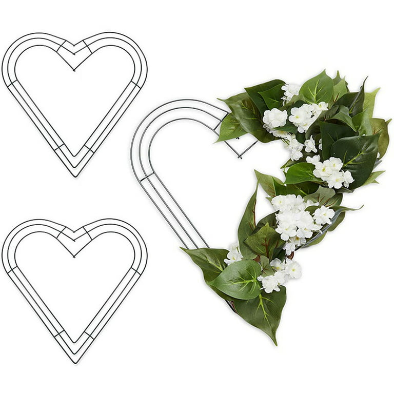 Bememo 3 Pack Heart Shaped Wire Wreath Frame Green Flower Metal
