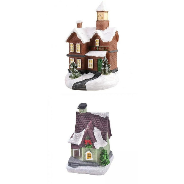 Feelfreeau 2 figuras de casa iluminadas pequeñas para regalar en festivales navideños EstiloM