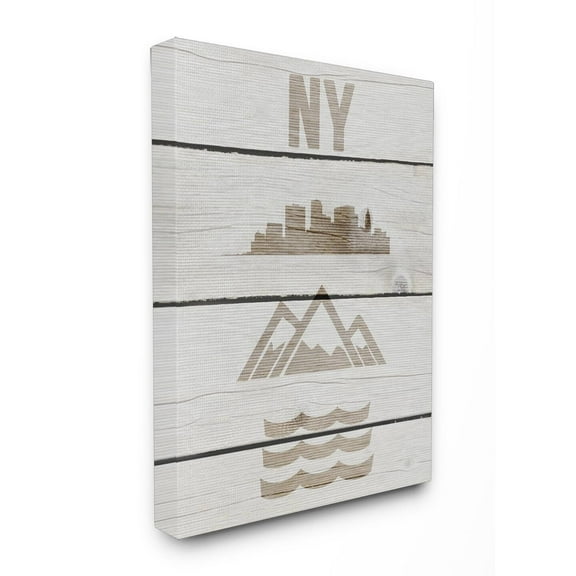 Stupell NYC Symbols Distressed Wood Stretched Canvas Wall Art 16 x 20