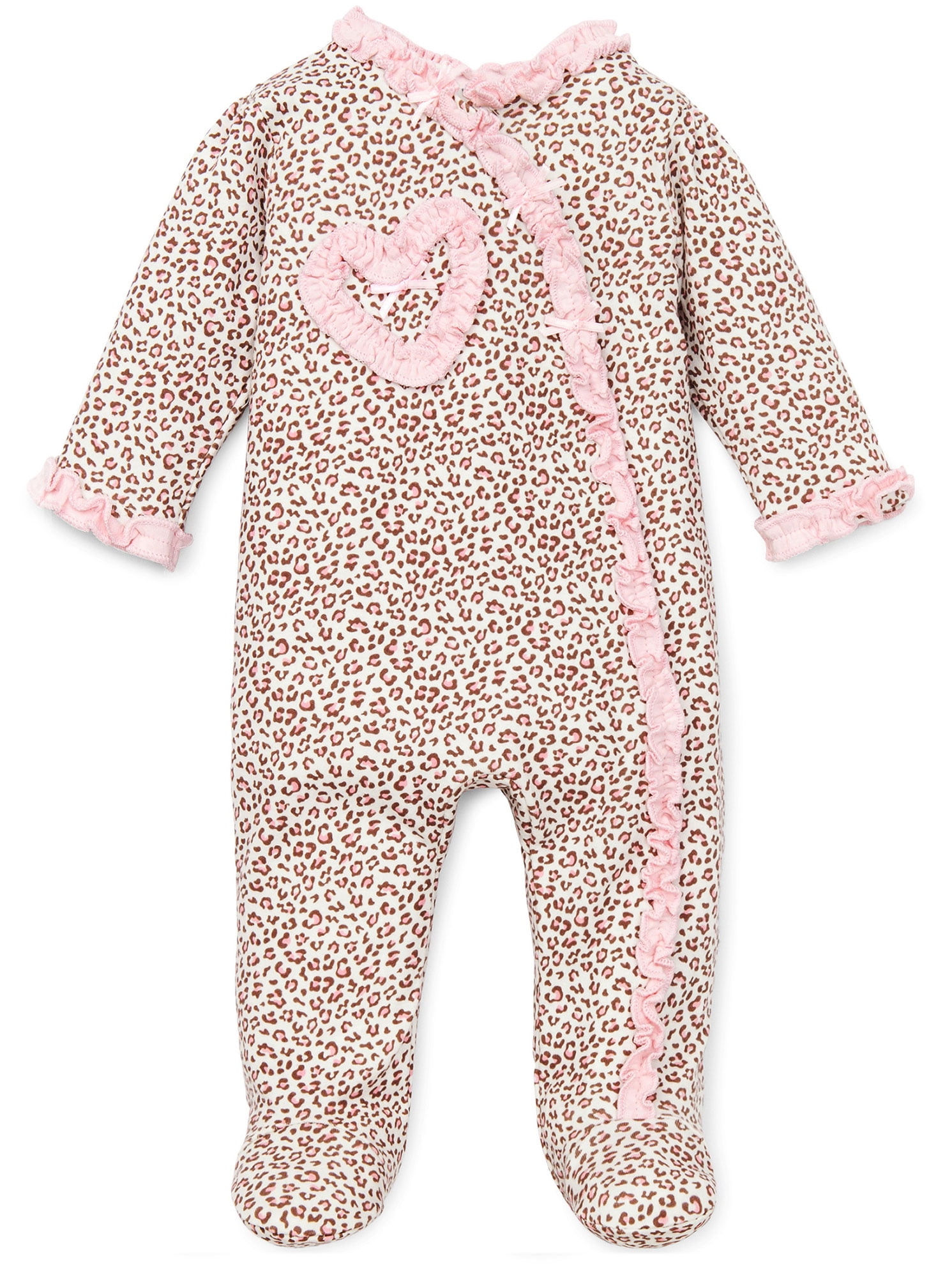 LTM Baby Pink with Leopard Print Snap Front Footie Pajamas For Baby
