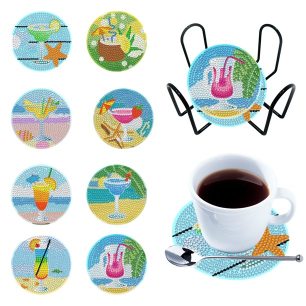 Juego de posavasos de bricolaje Planta 8pcs Pinturas de diamantes Kit de posavasos Kits de pinturas de diamantes