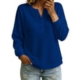 thumbnail image 3 of Women Top Sevevn Henley Notched Neck Loose Fit Waffle Knit Fabric Drop Shoulder Long Sleeve Ribbed Cuffs Pullover For Daily Office Casual Wear, 3 of 9