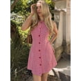 thumbnail image 3 of Red Gingham Sleeveless Button-Front A-Line Casual Mini Dress For Women, 3 of 5