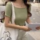 thumbnail image 2 of Minnieouse Camiseta de punto Mujer Top de manga corta Top de cuello cuadrado Slim Top de color sólido, verde Prendas para la parte del cuerpo Verde s, 2 of 6