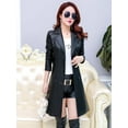 thumbnail image 2 of Womens Lapel PU Faux Leather Jacket Suit Coat Fall Winter Outerwears Trench Coat for Ladies, 2 of 4