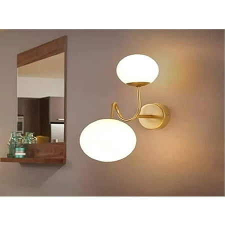 

Milky White Glass Globe Shade Wall Sconce 2 Lamp Vanity Fixture - Raw Brass - Mid Century - Industrial - Wall Light - Bathroom Vanity