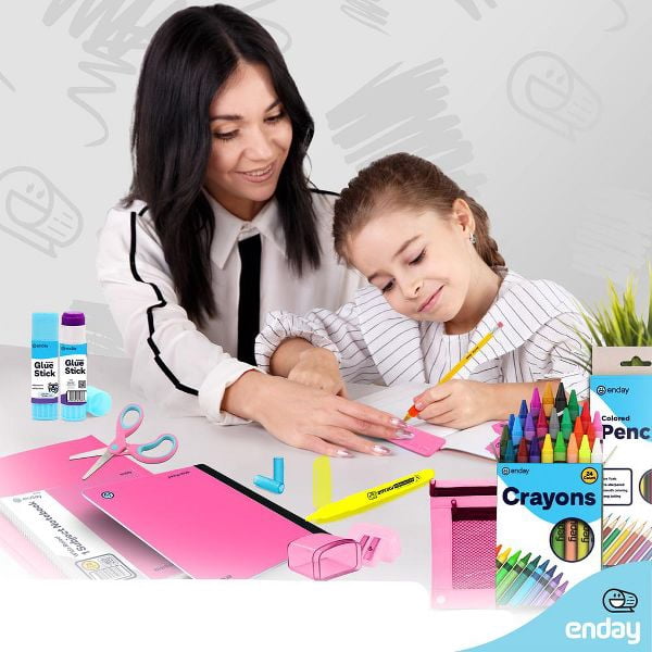 School Supplies Kit for Grades K–5 – 71 Items: Composition Notebook Subject Notebook, Pencils, Folders Colored Pencils, Crayons, Scissors, Glue & More