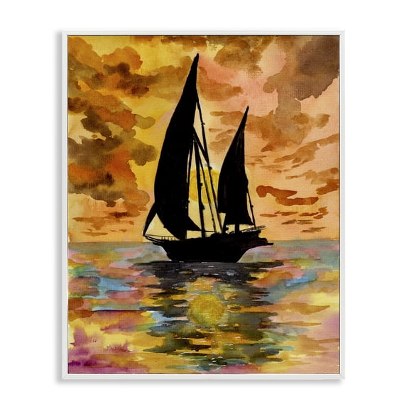 Stupell Industries Tropical Sailboat at Sunset White Framed Giclee Art, 11 x 14, by Sebastian Grafmann