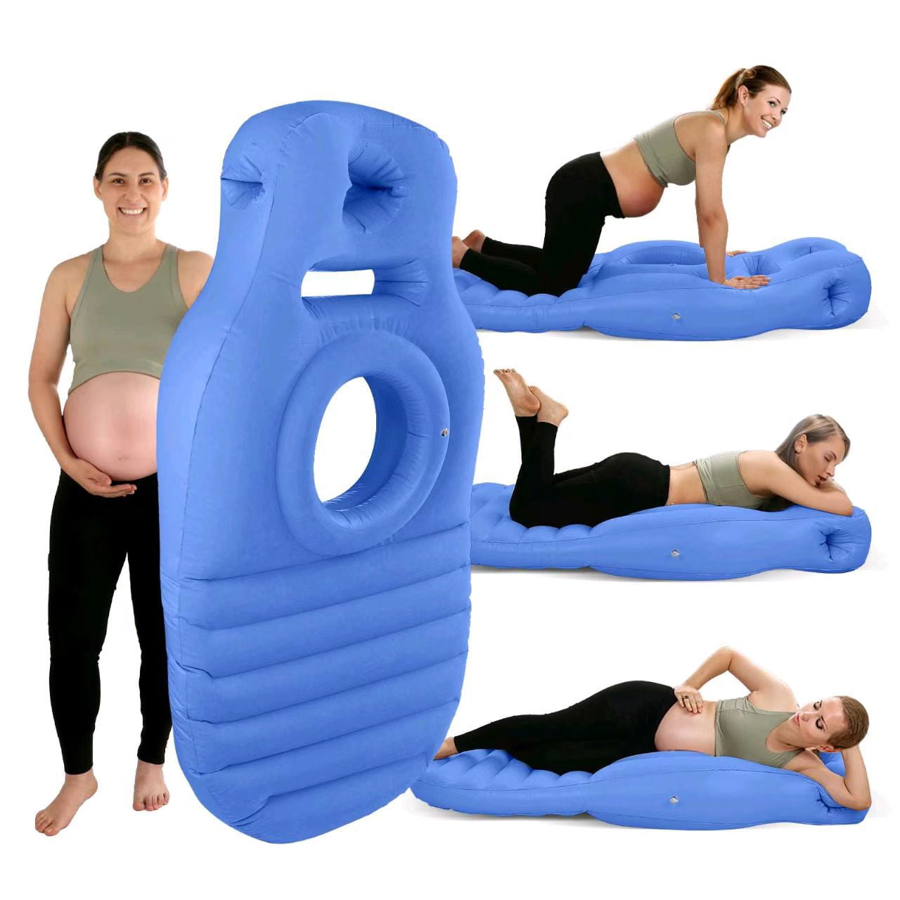 Aorsher Pregnancy Pillow for Comfortable Sleep, Ergonomic Maternity Airbed with Belly Cutout, Ideal for Side & Stomach Sleeping, Compact & Portable Maternity Essential (Khaki)