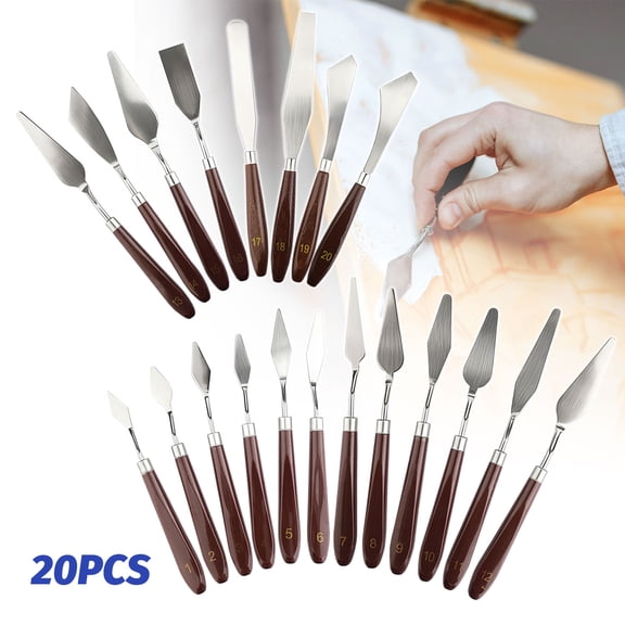 ASKITO 20-Piece Stainless Steel Palette Knife Set, Painting & Cake Decorating Tools for Oil, Acrylic, Buttercream,  Artist Spatula Kit with Wooden Handles for Color Mixing and Smearing