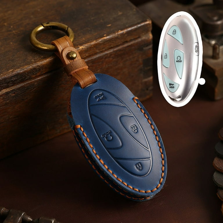 Ruibeauty Cowhide Leather Car Key Case Key Chain for Hyundai Ioniq 6 EV 5 Buttons, Women's, Size: Blue