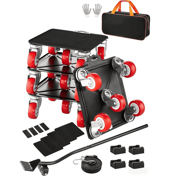 Heavy Duty Furniture Dolly Set with 5 Swivel Wheels, 3474 lbs Load Capacity Furniture Movers with Brakes & Pry Bar, Carbon Steel Moving Tool Kit for Sofa, Fridge & Appliances