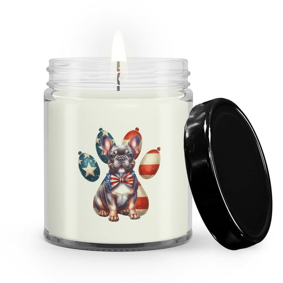 Patriotic French Bulldog 4th of July Independence Paws Soy Wax Candle Dog Lover Gifts 9oz White Birch & Black Pepper Candle - 02010