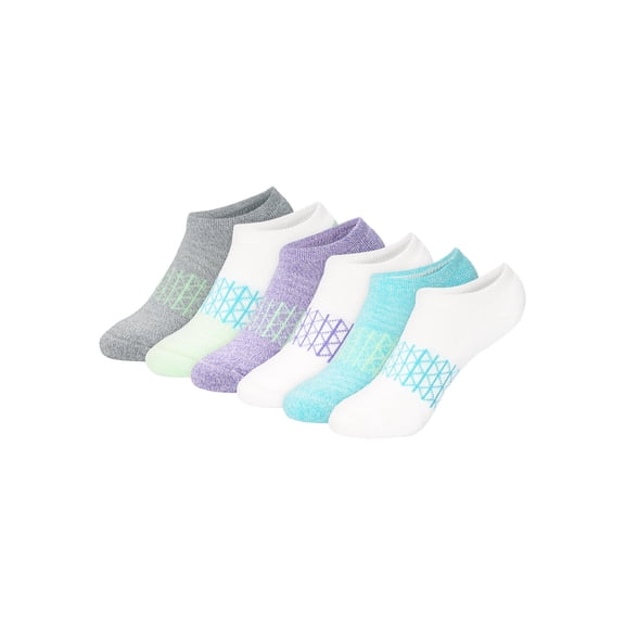 Hanes Absolute Active Girls' No Show Socks Pack, 6-Pack, Cushioned Comfort Assortment 14 L
