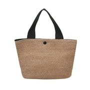 Manlo Women Straw Handbag Beach Woven Bucket Totes Travel Shopping Bag (White)