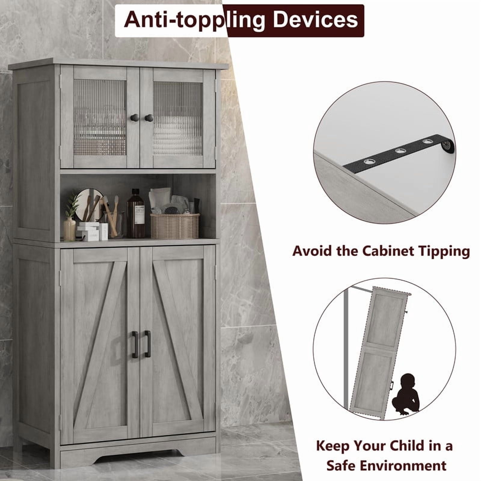 TROPOW Kitchen Pantry Cabinet, 50.4" Freestanding Storage Cabinet with Glass Doors and Adjustable Shelves, Wooden Cupboard, Large Floor Linen Cabinet for Bathroom, Living Room