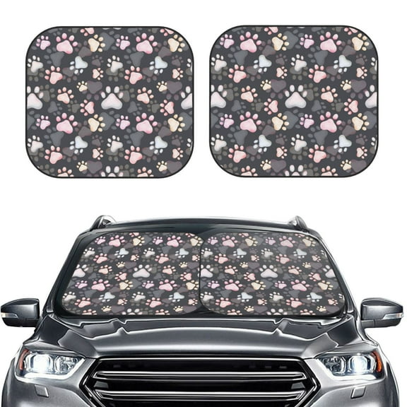 Kdxio Colorful Paws Of Dog Print 2-Piece Sun Shade Front Windshield - Foldable Car Front Window Sunshades for Most Sedans SUV Truck