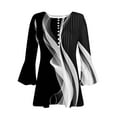 thumbnail image 5 of CYMMPU 3/4 Sleeve Button V Neck Flare Sleeve Blouses for Women Dressy Casual Flower Printed Spring Tops T-Shirts Fall Fashion Shirts Loose Fit Empire Waist A Line T-Shirts Multicolor XL, 5 of 5