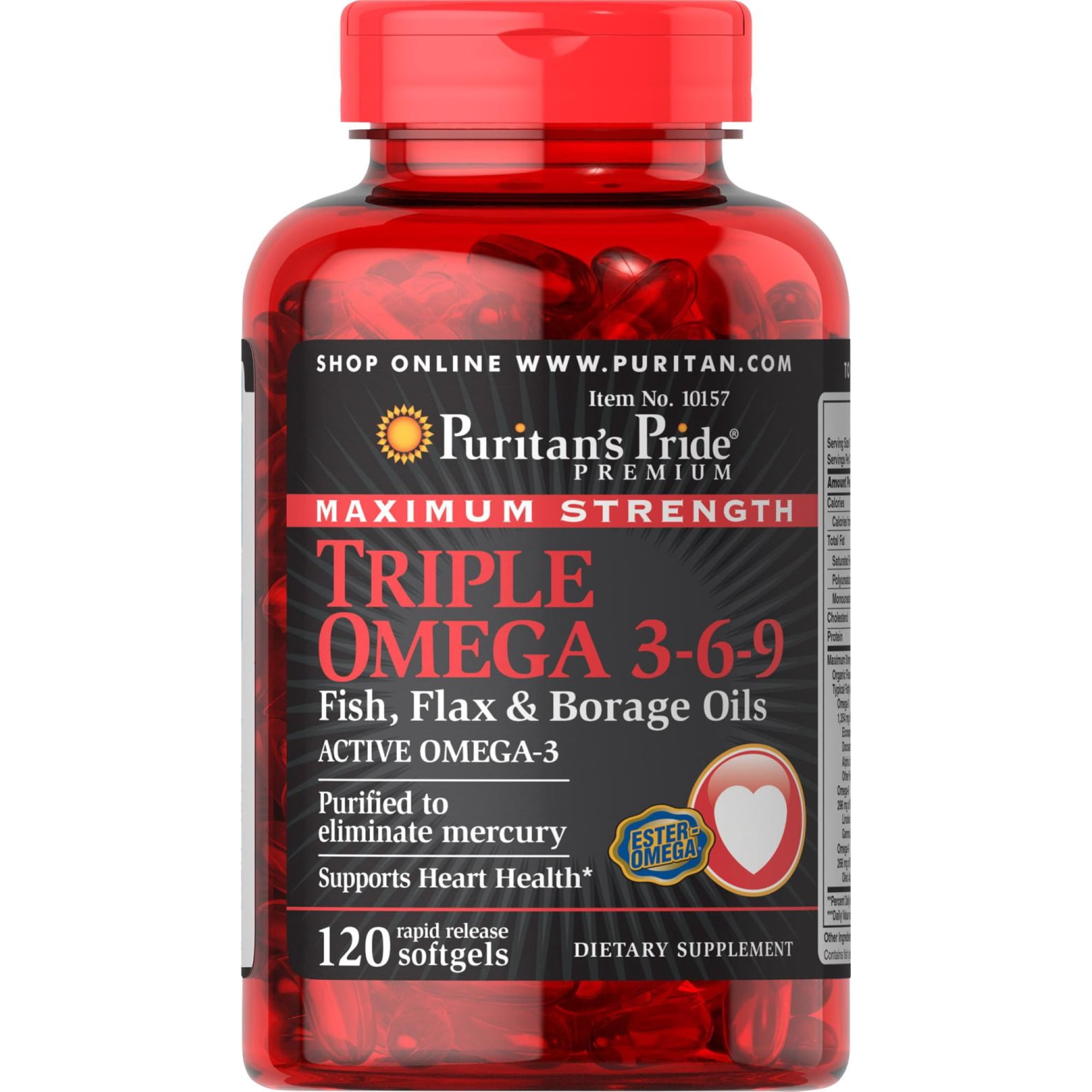 Puritan's Pride Maximum Strength Triple Omega 3-6-9 Fish, Flax & Borage Oils