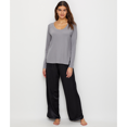 thumbnail image 4 of Women's PJ Harlow FRANKIE Rib Long Sleeve V-Neck with Side Slits (Dark Silver M), 4 of 7