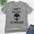 thumbnail image 2 of Kids I Don't Believe In Humans T-shirt, Youth Kids Boy Girl T-Shirt, Funny Alien T-shirt, UFO Shirt, Dark Heather Gray, X-Small, 2 of 4