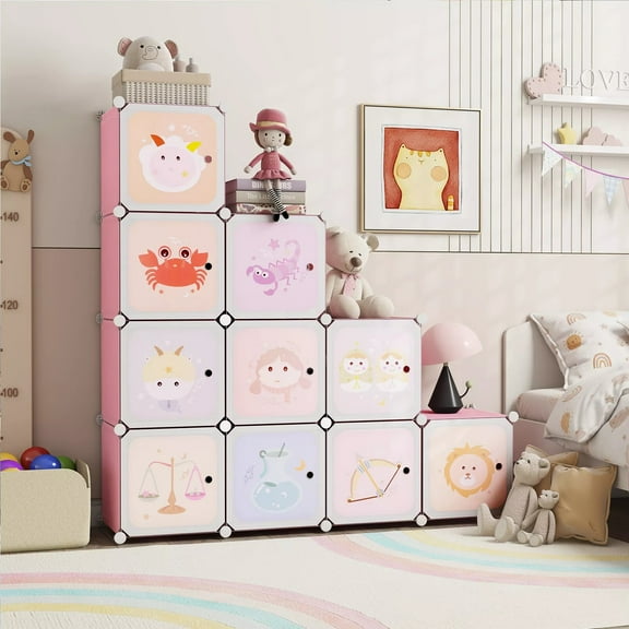 Auranook 12-Cube Kids Wardrobe Baby Dresser Bedroom Armoire Clothes Hanging Closet