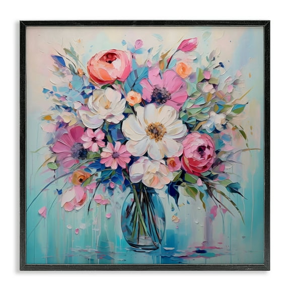 Stupell Industries Faux Textured Bouquet on Blue Black Framed Giclee Art, design by Creative Studio, 12 x 12