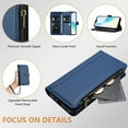thumbnail image 7 of Phone Case for iPhone 13 Mini, Shockproof PU Leather Wallet Case with 9 Card Slots Anti-Scratch Stand Magnetic Flip Zipper Pocket Cover for iPhone 13 Mini, Navy blue, 7 of 7