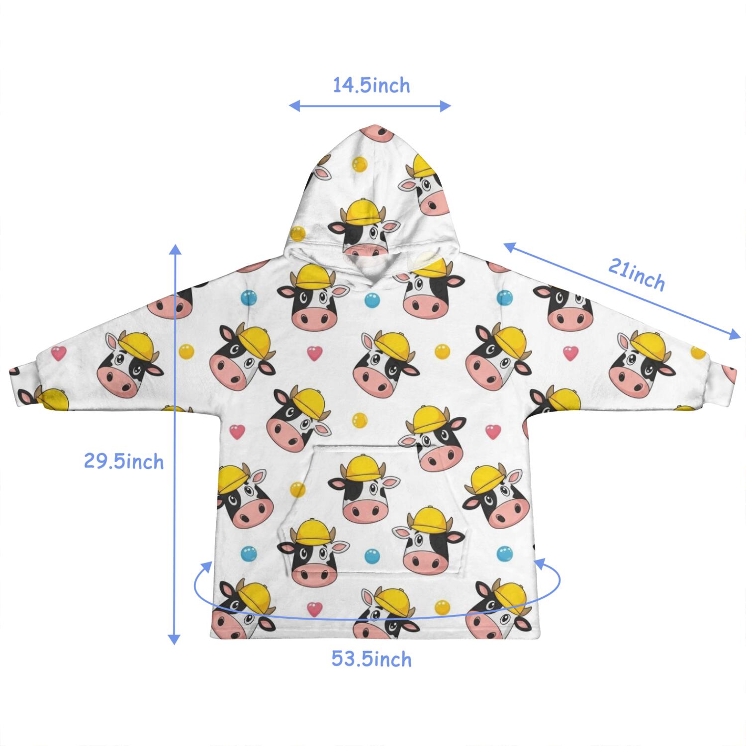 White Cow Head Hat Pattern Blanket Hoodies for Kids 6-13YR Oversize Wearable Blanket Hoodies for Boys Girls Teens