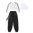 thumbnail image 5 of Aiihoo Kids Girls Sports Gymnastics Workout Hip-hop Jazz Outfits Sleeveless Vest with Cargo Pants and Crop Top for Dance Performance White 6, 5 of 7
