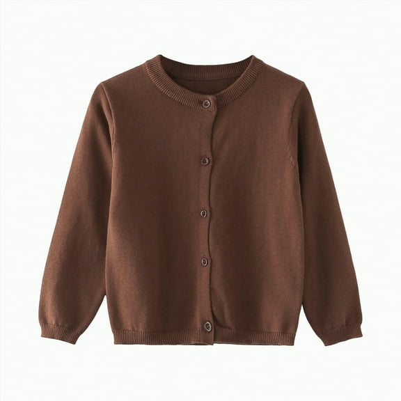 Gvdentm Girls Sweater Cardigan Unisex Boy' Girls' Cardigans Sweater V-Neck Long Sleeve Button Solid Cotton Knit Sweaters(Coffee,3-4 Years)