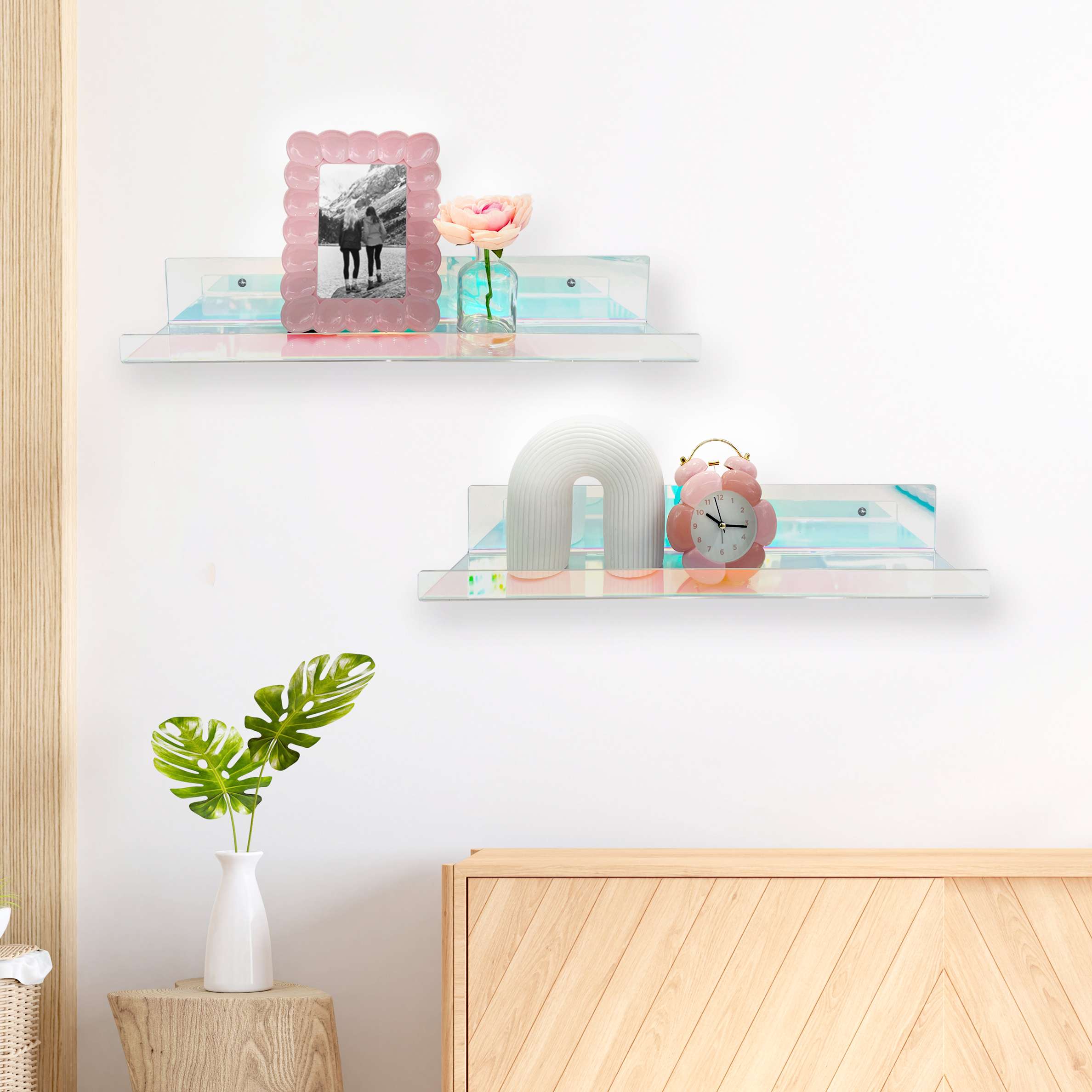 OneDesign Home Iridescent Floating Wall Shelves Set of 2 for Bedrooms and Creative Spaces