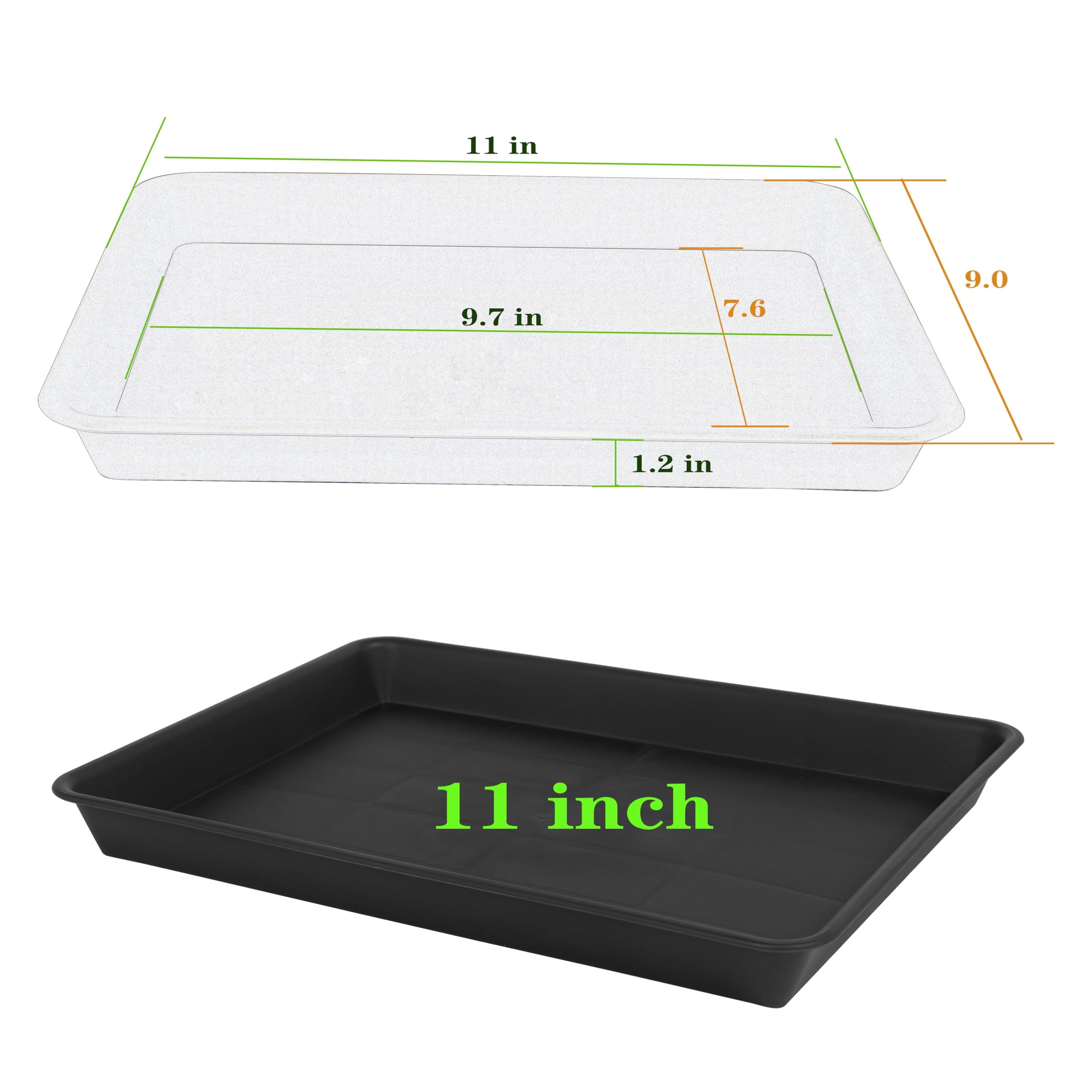 Plant Saucer Growing Tray Set 2-Pack 11x9 Inch Heavy Duty Plastic Seed Starter Trays with Drainage for Indoor Outdoor Pots Gardening Supplies