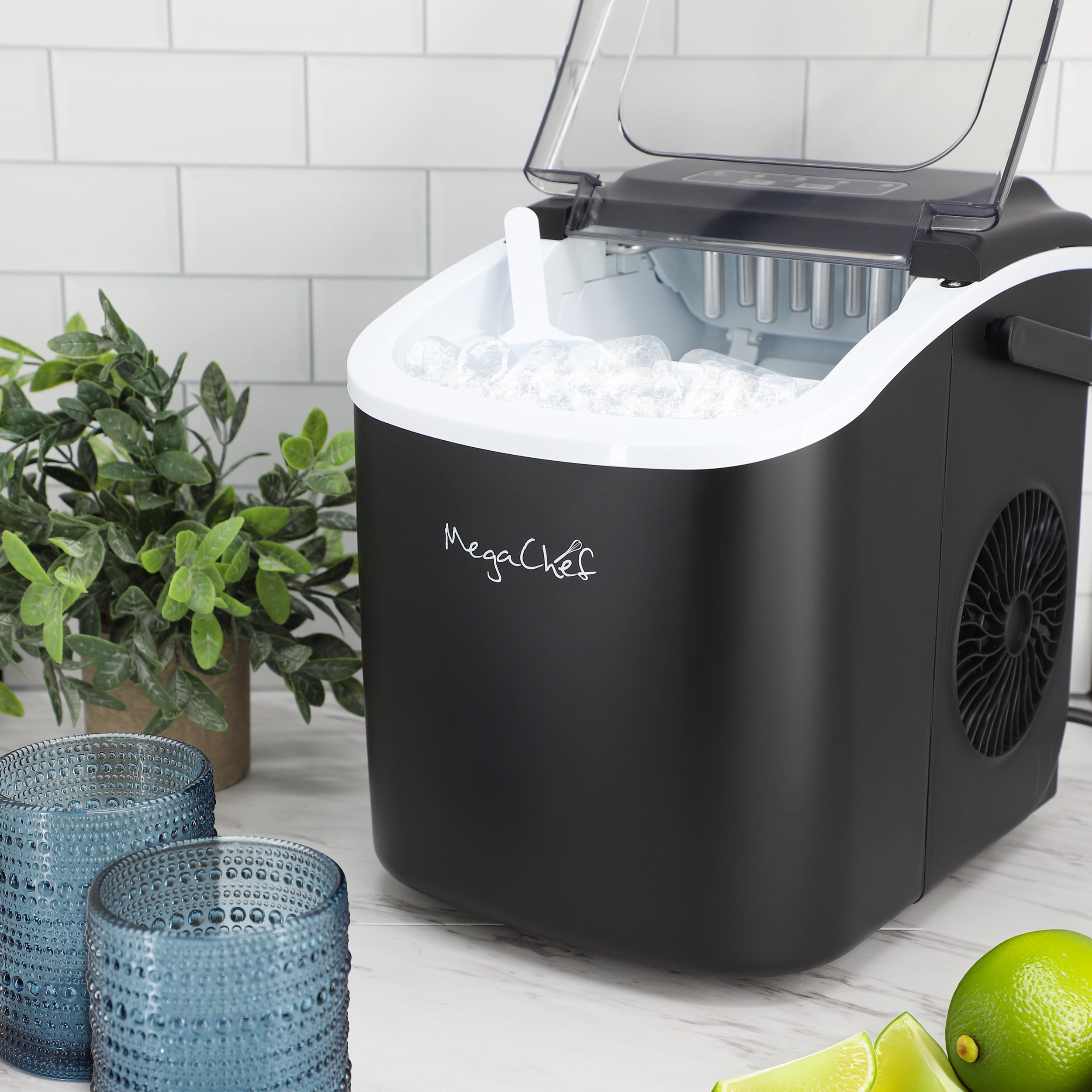 MegaChef 26 Pound Countertop Bullet Ice Maker in Black with Basket and Scoop