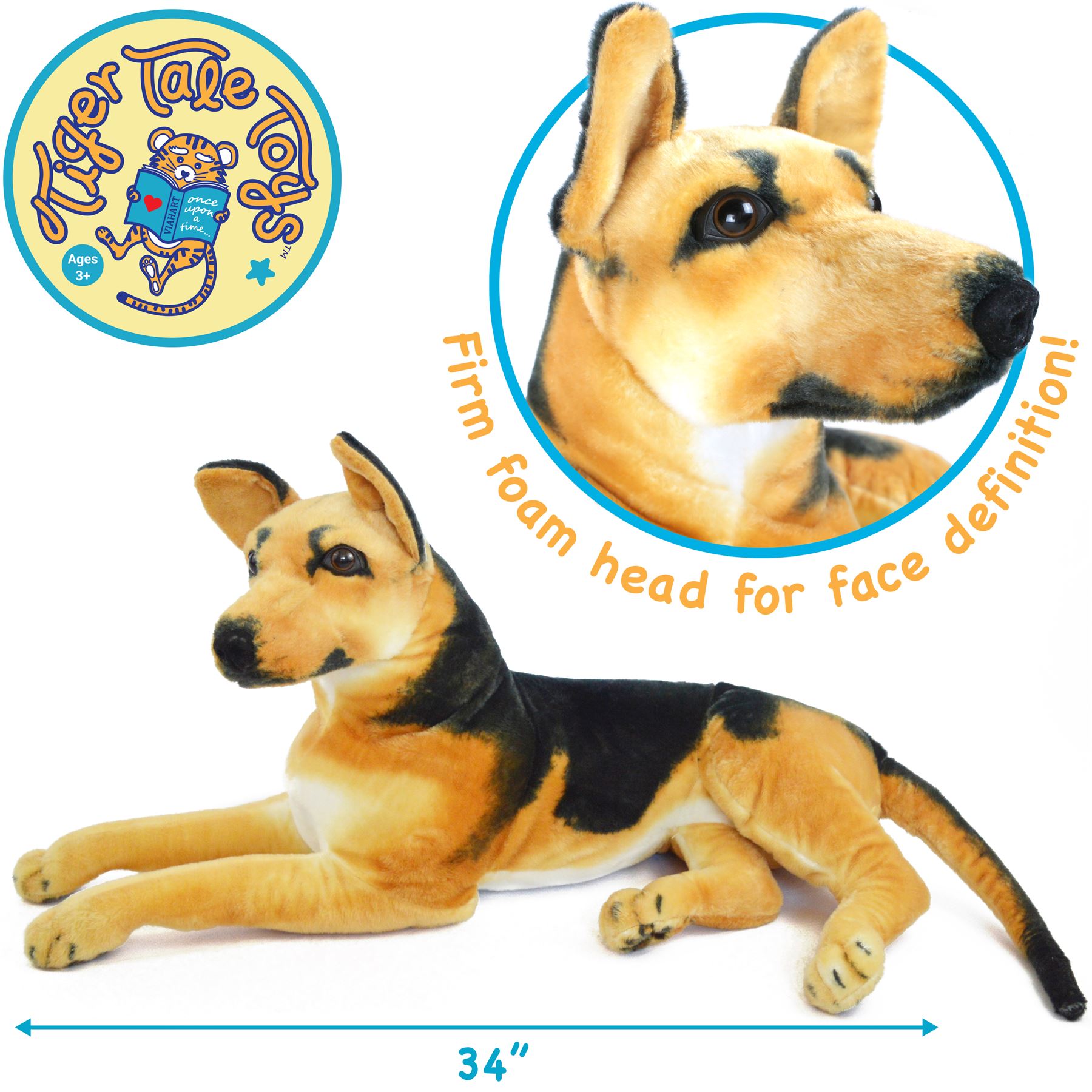 Hilde the German Shepherd | 34 Inch (Tail Measurement not Included!) Big Stuffed Animal Plush Dog | Shipping from Texas | By TigerHart Toys