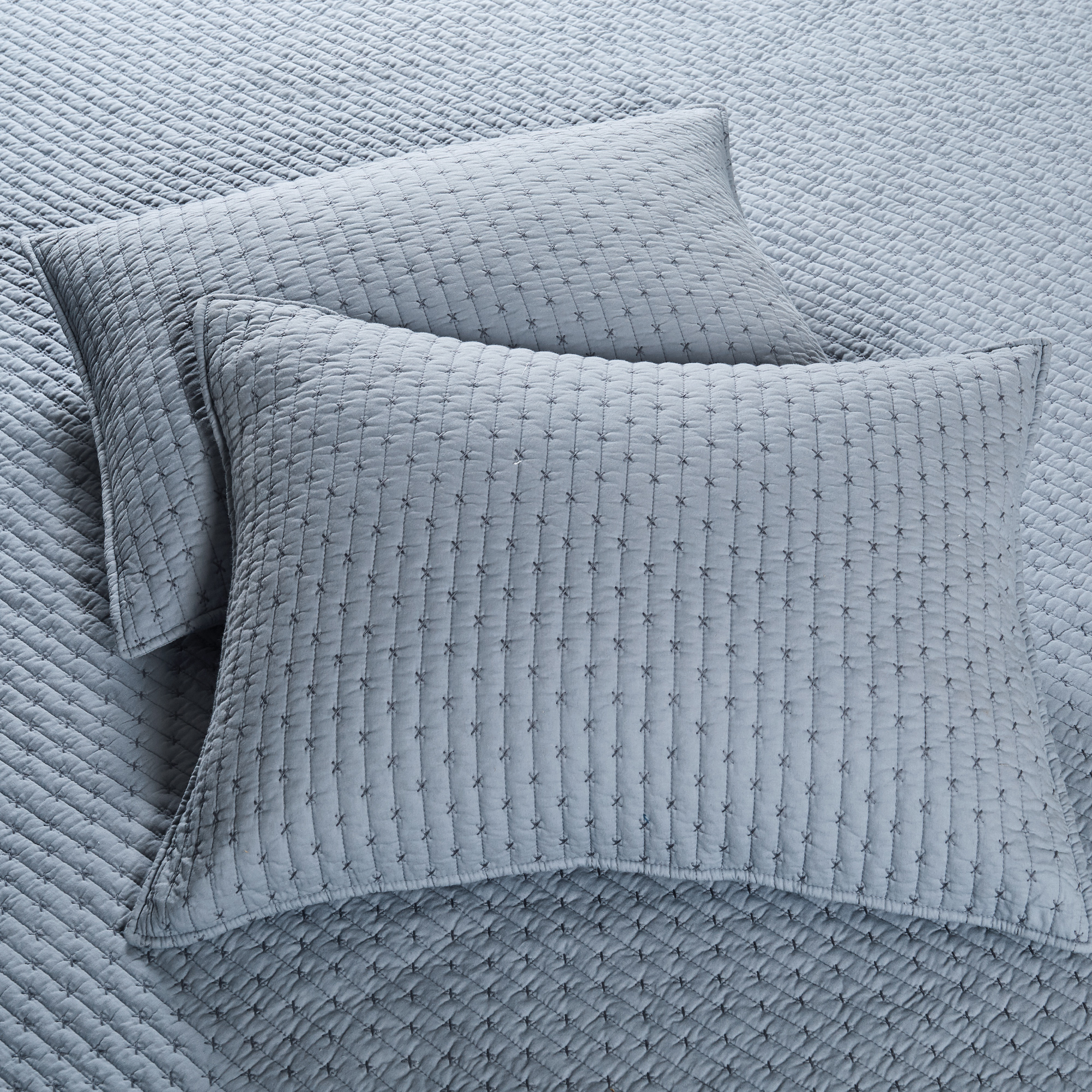 Levtex Home - Cross Stitch Chambray Quilt Set - King Quilt + Two King Pillow Shams - Cross Stitched Pattern - Quilt Size (106x92in.) and Pillow Sham Size (36x20in. ) - Reversible - Cotton Fabric
