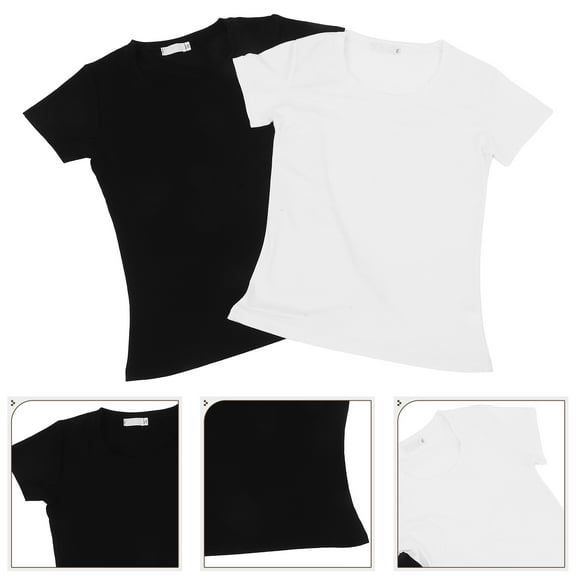 RENACLIPY 2 Pcs Short Sleeved T Shirt Solid Round Neck Spandex Slim Design Summer Tops Women Casual Wear