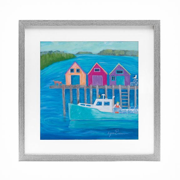 Stupell Industries Rustic Lodge Work Day at Seaside Village Gray Framed Print Under Glass, 16 x 16, by Lynn Ericson Fine Art