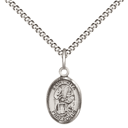 .925 Sterling Silver Saint Zita Medal Pendant on 18 Inch Rhodium Plated Lite Curb Brass Chain with Lobster Claw Clasp, Catholic Religious Necklace - Made in USA- Velvet Gift Box