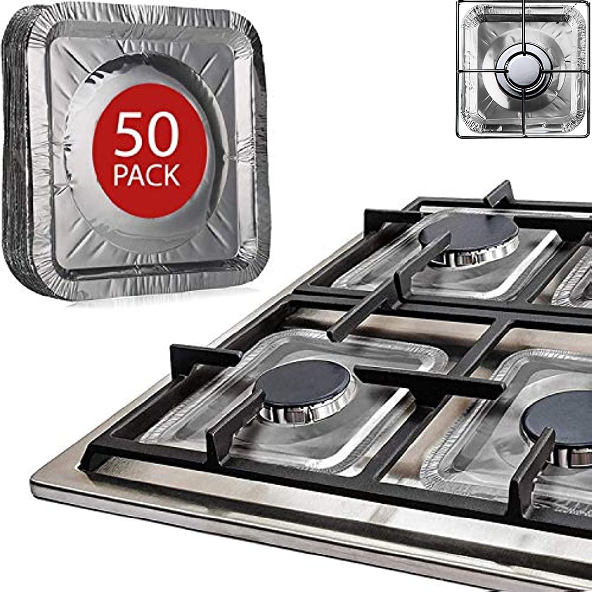 Aluminum Foil Gas Stove Burner Liners, 50 Pack Stove Burner Covers