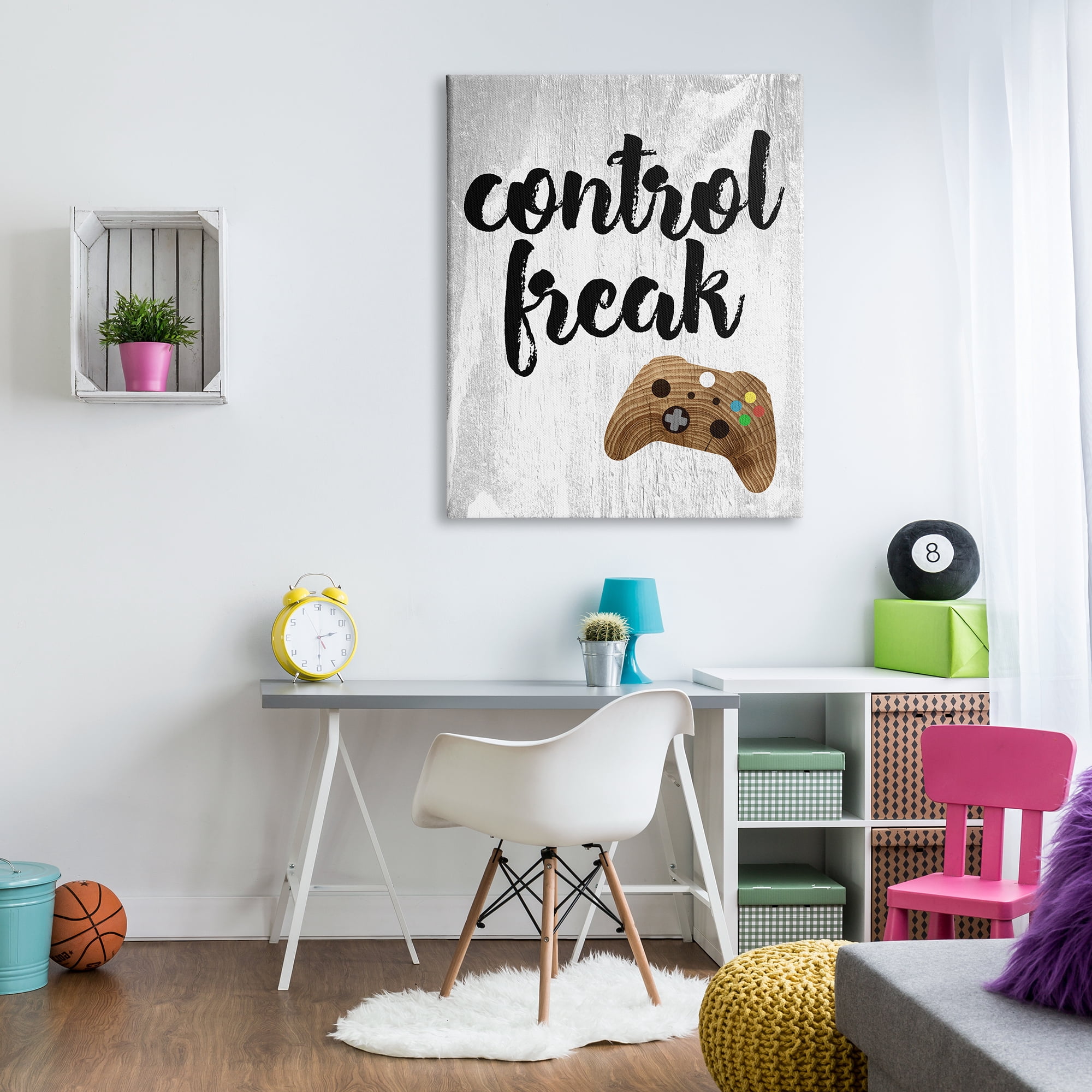 The Kids Room by Stupell Control Freak Wood Texture Sign with Video Game Controller Super Canvas Wall Art