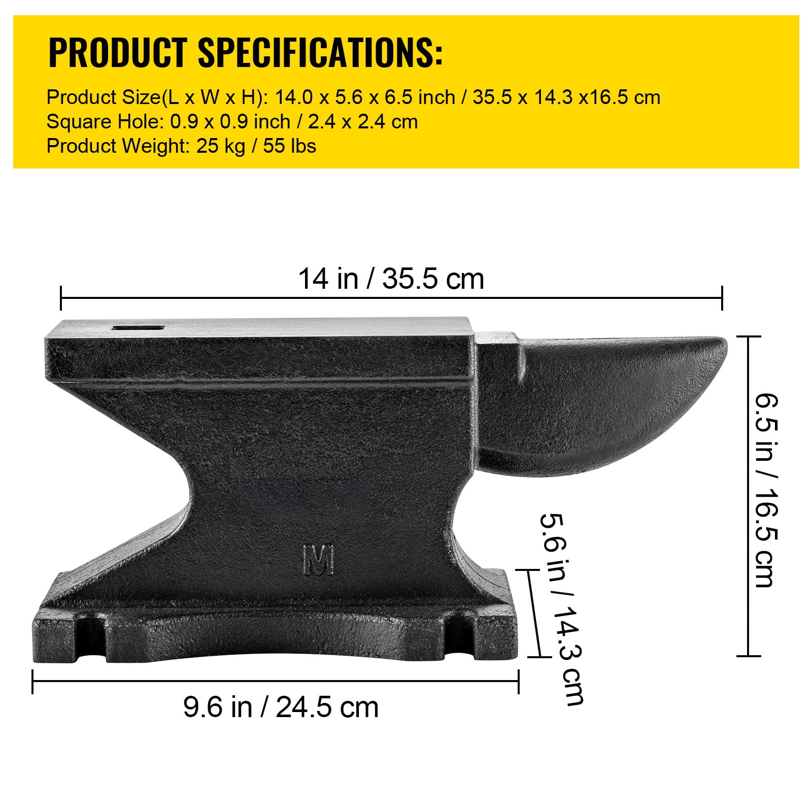 BENTISM Cast Iron Anvil, 55 Lbs Single Horn Anvil with 8.6“ x 4.1” Countertop and Stable Base, High Hardness Rugged Round Horn Anvil Blacksmith for Bending, Shaping, Twisting