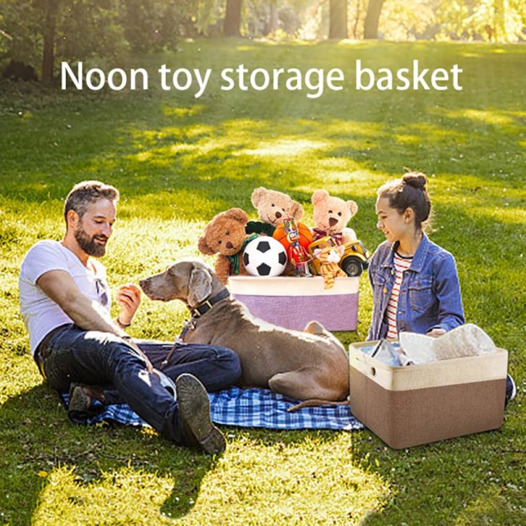 qeerable Dog Toy Baskets Metal and Wood Dog Toy Bin Storage Cat and Puppy  Toy Bin Organizer for Puppy Leash, Blanket, Treats, Food, Accessories 